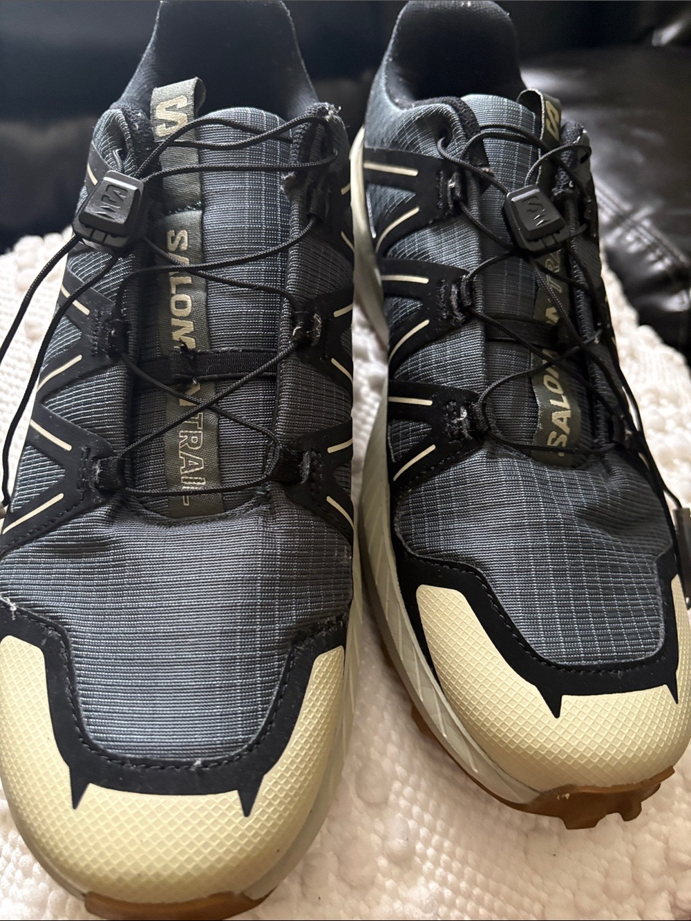 Salomon Black and Cream Trail Running Shoes